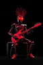 Placeholder: A robot, like a Terminator, with a red punk crest playing bass, black background, flames all around him.