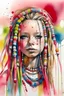 Placeholder: Watercolor white and fuxia dreadlocks girl with coloured beads in the hair