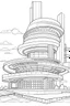 Placeholder: future 2050 STAR hotel, amazing hotel design, flat vector, full view, only draw lines, clean line art, –no sketch, white background, minimalistic black lines, minimal black color, coloring page, thin black line art, perfect shape, perfect clear lines,