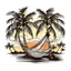 Placeholder: A palm tree and hammock, tropical, tranquil, sunset lighting, T-shirt design graphic, vector, contour, white background