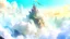 Placeholder: Fantasy digital illustration: a strange land above the clouds, that looks like a dream, with a magnificent, beautiful castle!