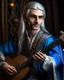 Placeholder: Ethereal male elf bard with flowing silver hair and bright blue eyes. Elegant clothing in rich fabrics. Holding ornate lute. Charismatic smile, otherworldly grace. Delicate pointed ears. Medieval fantasy style, enchanting atmosphere.