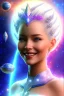 Placeholder: young cosmic woman smile, admiral from the future, one fine whole face, large cosmic forehead, crystalline skin, expressive blue eyes, blue hair, smiling lips, very nice smile, costume pleiadian,rainbow ufo Beautiful tall woman pleiadian Galactic commander, ship, perfect datailed golden galactic suit, high rank, long hair, hand whit five perfect detailed finger, amazing big blue eyes, smilling mouth, high drfinition lips, cosmic happiness, bright colors, blue, pink, gold, jewels, realistic