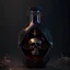 Placeholder: a single death potion bottle, half content inside, skull, death and dark liquid inside, intricated detailed, cross logo in the glass, 3d vray render, dark, celestial, magical, scary background, detailed, centered, photorealistic, cinematic lightning, artstation, 4k, luxury, product view, ultra quality, exquisite hyper details, fashion, rendering by unreal engine, octane render, HDRI, intense, dramatic, professional, IMAX, high contrast, flawless detail, award-winning, expertly crafted