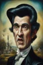 Placeholder: A hauntingly bizarre caricature portrait of a man, in the style of a surreal painting by Bosch Elvis Presley