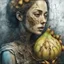 Placeholder: Grunge, woman as a decaying dried out Pear intricately showing its internal structure and seeds, cyberpunk, ultra unique natural textures, slight imperfections, vray. Modifiers: fantasy intricate dynamic lighting fantastic view hyperrealistic Unreal Engine matte background cinematic postprocessing VRay acrylic art pencil sketch creepy art station Gustave Klimt wet on wet watercolor Double exposure wet on wet Craig Rutkowski intricate fantasy