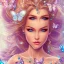 Placeholder: Lying down beautiful face princess blond fairy smiling with sparkle jewel bikini and butterflies in hair magic