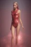 Placeholder: Scarlett Leithold full body covered with water and liquid thick and glue blue and red chrome water on the floor smoke in the air bees flying fog backlit HDR cinematic lighting 4k