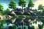 Placeholder: Trees, rocks, epic, sci-fi, Lake, lake reflections