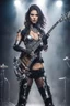 Placeholder: Realistic Photography beautiful woman as cyborg guitarist rock star with body full mechanical robotic ,self expression playing rock guitar on stage music concert