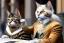 Placeholder: Mature cats dressed like "Wolfgang Amadeus Mozart", paws, playing music, street, Vienna, friendly, sunny day, model style, hyper realistic, extremely accurate, delicate, extremely detailed, Graphic novel style, wide-angle, open aperture, superfine pencil