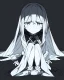 Placeholder: numb, sad, black and white, anime girl sitting with full black background