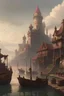 Placeholder: Giant port city, pathfinder, dungeons dragons, Lockwood, mist, 4K