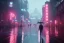 Placeholder: 3D, beautiful, light reflecting, empty future city at night, rainy night, neon, cyberpunk, tron, one cyborg walking, 8k, finely detailed, photo realistic