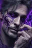 Placeholder: Your poison is running through my veins, close up of purple veins standing out on an Attractive man's face after he got the kiss of death, hyper realistic, gothic, 8k