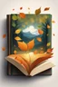 Placeholder: square logo , landscape with leaf fall, flying leaves in the book