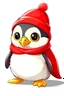 Placeholder: Cute baby penguin wearing a red hat and yellow scarf