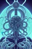 Placeholder: Spiritual sphere with Tentacles over human Head creating reality around, asymmetrically wrapping Tentacles around Human, Dimethyltryptamine