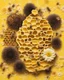 Placeholder: honeycomb and beehive on a yellow floral background, reailistic image