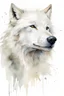 Placeholder: Masterpiece, best quality, watercolor painting, Dean Crouser style, portrait of a white wolf, white background with some splatters, rule of thirds