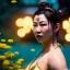 Placeholder: Chun-li underwater with yellow flowers for hair, closed eyes, rtx, reflection, 8k, glow, winning photography, caustics