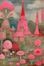 Placeholder: A pink fairy kingdom with magical mushrooms designed in Ica stone painted by Paul Klee