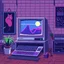 Placeholder: 8 bit pixelart of retro pc, synthwave, indoor