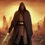 Placeholder: star wars bald male corellian jedi pilot wearing black and gunmetal grey old republic armored robes with gold trim, alone, battle-ready Jedi Master defending a ruined ancient city surrounded by golden light, centered head and shoulders portrait, hyperdetailed, dynamic lighting, hyperdetailed background, 8k resolution, volumetric lighting, light skin, fully symmetric details