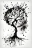 Placeholder: A abstract brushstroke design black ink on white background of a tree of life with ink splatters