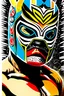 Placeholder: art comic, luchador, mask, frontal, high contrast, white background, black border, bright colors, detailed, 8k