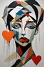 Placeholder: Abstract painting of a woman with a broken heart. Abstract art that does not represent an accurate depiction of visual reality, communicating instead through lines, shapes, colors, forms and gestural marks, perfect composition, cubism style