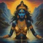 Placeholder: An oil painting of goddess Kali crossing a lake, neon gold colors, high detail eyes,