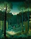Placeholder: A blackish teal forest with a fairy kingdom painted by Henri Rousseau