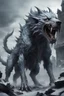 Placeholder: frost hellhound out of the abyss monstrous with five heads in ruins of medival town