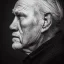 Placeholder: moody charcoal side profile portrait of an old man, side on profile, studio photography, delicate, highly detailed, chiaroscuro, beautiful composition, delicate arrangement, aesthetic, soft lighting, tender