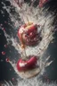 Placeholder: Explosion, splash, cherry is falling into the water, close up, water is splashing radially, centered, perfect composition, vogue style, Creative food photography, softbox, trending on art station, sharp focus, studio photo, intricate details, highly detailed, by Greg Rutkowski, fashion magazine cover