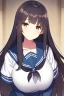 Placeholder: beautiful young woman with long hair in a school uniform anime