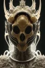 Placeholder: black African alien, cracks in the head, wicked, Asian eyes, crown, blood, 8k, finely detailed, photo realistic, Boris Vallejo style turquoise skull head gold dragon space alien rain skeleton silver helmet silver space suit spaceships