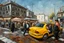 Placeholder: fat man model in a street in a taxi oil painting