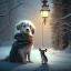 Placeholder: sad, scared dog tied up with a short leash in front of a house, winter, 8k resolution, high-quality, fine-detail, intricate, digital art, detailed matte, volumetric lighting, illustration, 3D octane render, brian froud, howard lyon, selina french,