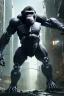 Placeholder: Cybernetic Robot Gorilla, post-apocalyptic in a cyberpunk city, realistic, intriacte detail, sci-fi fantasy style, volumetric lighting, particales,highly detailed,cinamatic, deep