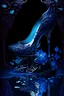 Placeholder: dark fantasy, intricate cover, a whimsical fairytale, high-heeled shoe made of blue glass with a pool of blood underneath