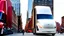Placeholder: A Tesla semi-truck is racing at top speed, on the South Street Seaport, in New York. CINEMATIC. WIDE ANGLE LENS. PHOTO REAL.