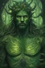 Placeholder: beautiful green man, swamp, colored lights, green symbols, green tattoo, 8k, high quality, hyperrealism