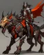 Placeholder: A combination of a dragon and a wolf and a commander riding on it Warrior warrior with leather and metal clothes and robotic metal