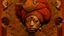 Placeholder: Retrato pictórico de mujer afrodescendiente con turbante tradicional, piel con poros convertidos en ojos diminutos, integrado con corteza con hormigas caminando, lleva tocado de papel origami de grullas, estilo arte de tarjeta de tarot dorado y ornamentado, técnica impresión en risografía con desregistro de color, paleta colores de bosque otoñal naranja, rojo, marrón y amarillo, iluminación luz fría de luna azul plateada mística, fondo de fondo de pared de ladrillo con hiedra, mirada de chamana