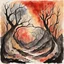 Placeholder: Somber cascade of Nightmarish visions plague the mind, abstract horror art, by Arthur Boyd and Philip Guston, color ink watercolor illustration, Cimmerian shade, creepy, warm colors, by Colin McCahon