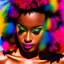 Placeholder: masterpiece, best quality, woman, dark skinned, sparkling eyes, fluorescent skin, colorful makeup, afro, head shot, highly detailed body, sun light, 4K, RAW, depth of field, high contrast, realistic details, 24mm