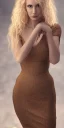 Placeholder: Full body portrait, 8k, hdd, highly realístíc, fully detailed-picture, inspired by kyra milan, beautiful model-postured. Beautiful face. Brown eyes, blonde hair, transparent-lady, lite-linen white-dress