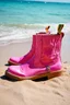 Placeholder: boots made of bubble gum on the beach, old worn autochrome